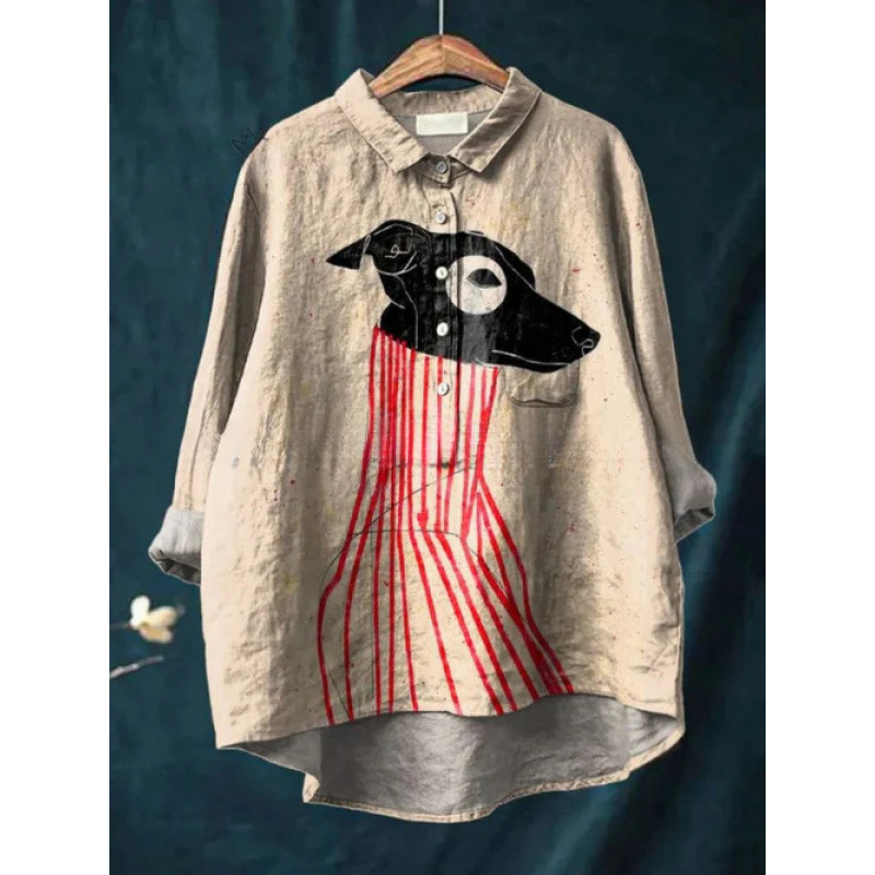 Womens European And American-style Retro Digital-print Animal Shirt