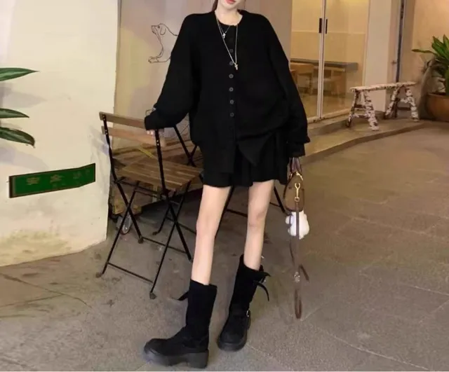 Womens Knitted Two piece Set Solid color Skirt And Sweatercardigan Jacket Black - Shop at LoveMi