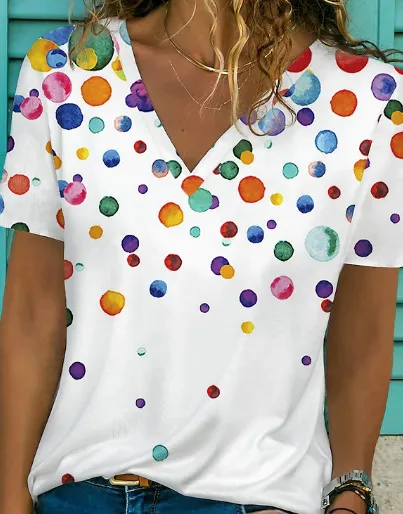 Women's Dotted Prints Short sleeved Casual T shirt Ga14 - Shop at LoveMi