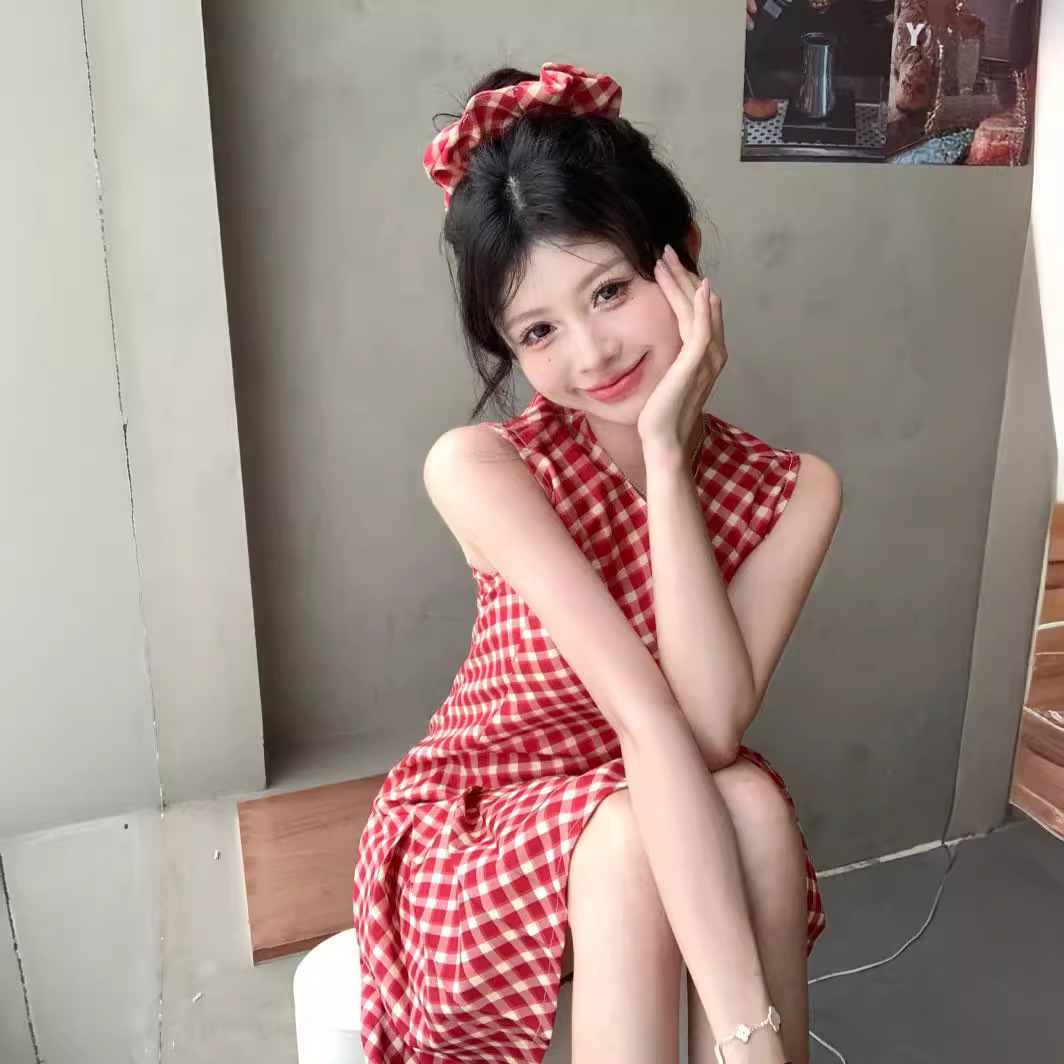 Strawberry Red And White Check Skirt A- Line Skirt For Women