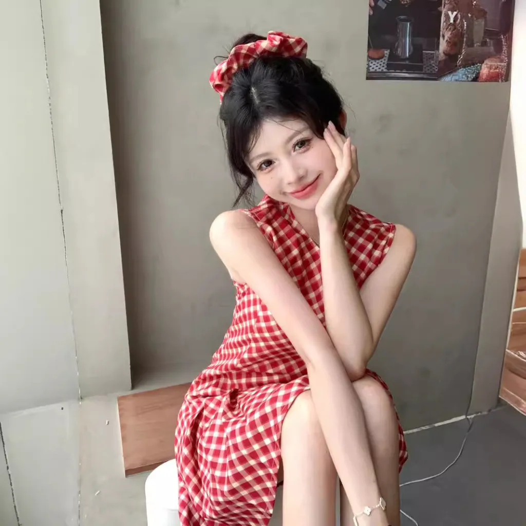 Strawberry Red And White Check Skirt A- Line Skirt For Women - Strawberry Plaid
