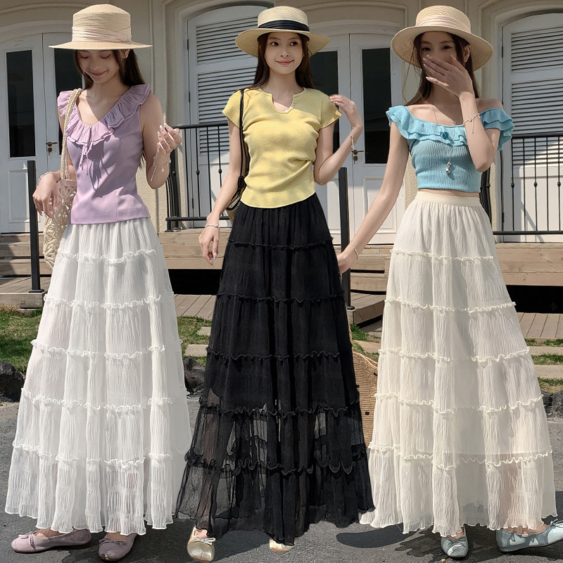 New Womens Tiered Ruffled Panel Midi Skirt