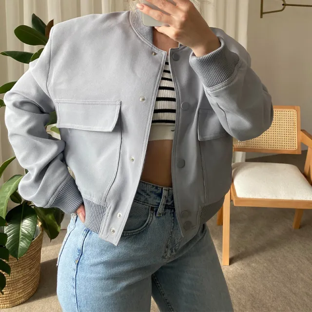 Stand Collar Large Pocket Women's Jacket Coat Gray - Shop at LoveMi