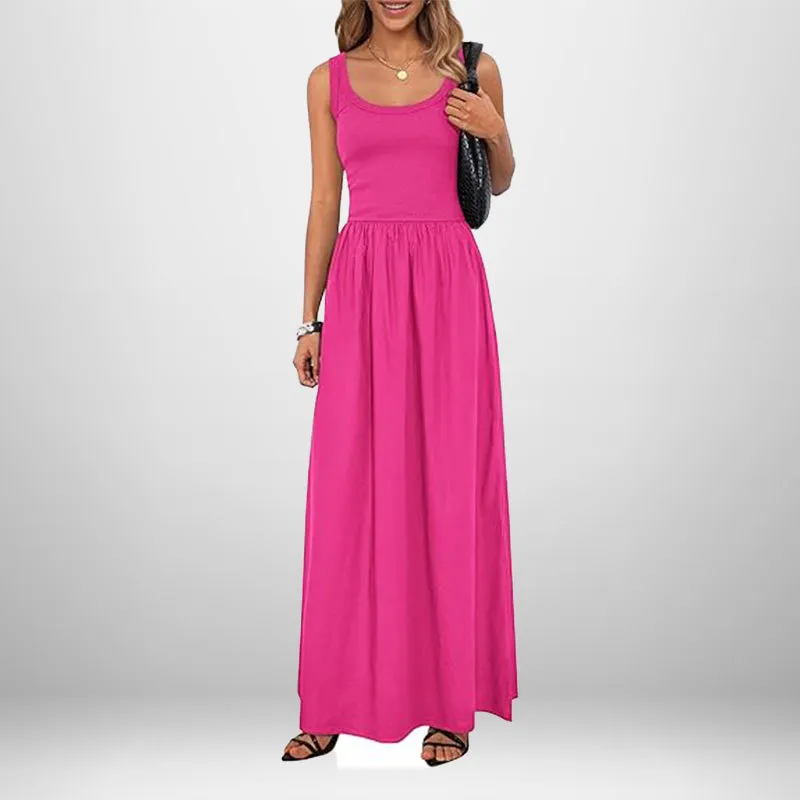 European And American Elegant Temperament Pure Colour Sleeveless Slimming And Fashionable Sling Dress - Rose Red