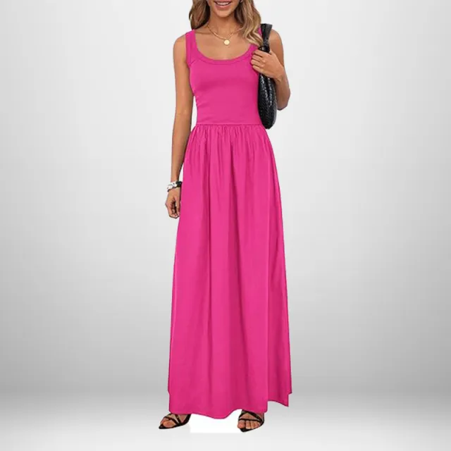 European And American Elegant Temperament Pure Color Sleeveless Slimming And Fashionable Sling Dress Rose Red - Shop at LoveMi