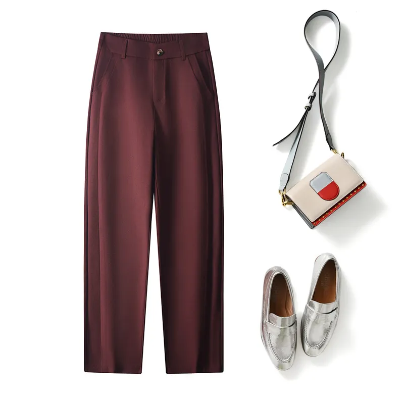 High Waist Suit Pants Women's Spring And Autumn New Loose Casual Harem Pants - Wine