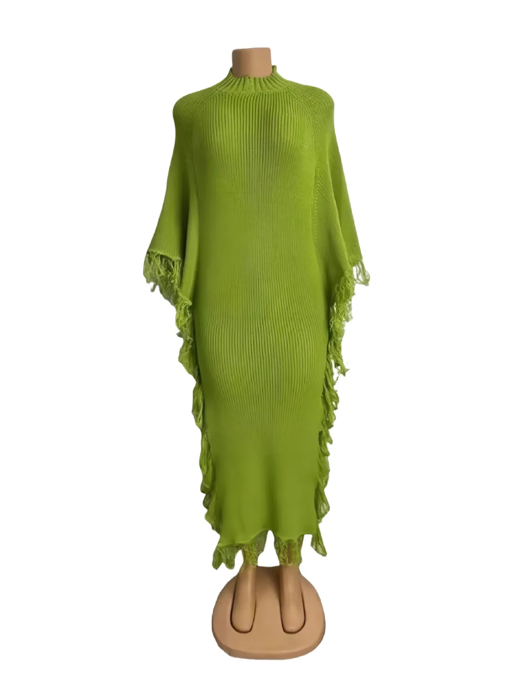 European And American High-neck Bat-sleeve Slit Pencil Skirt - Green