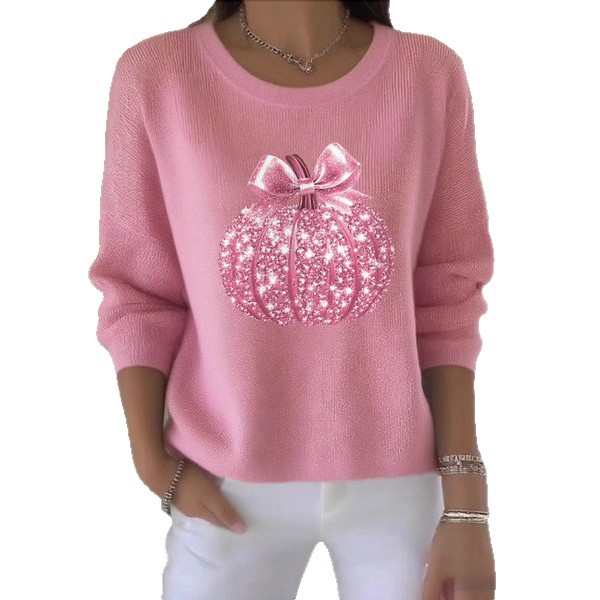 Womens Fashion 3D Digital-Print Crew-Neck Long-Sleeve Top