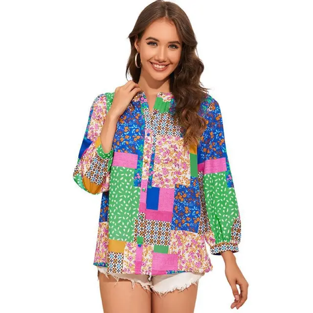 Printed Fashion Simple Loose Long Sleeves Chiffon Shirt Color S - Shop at LoveMi