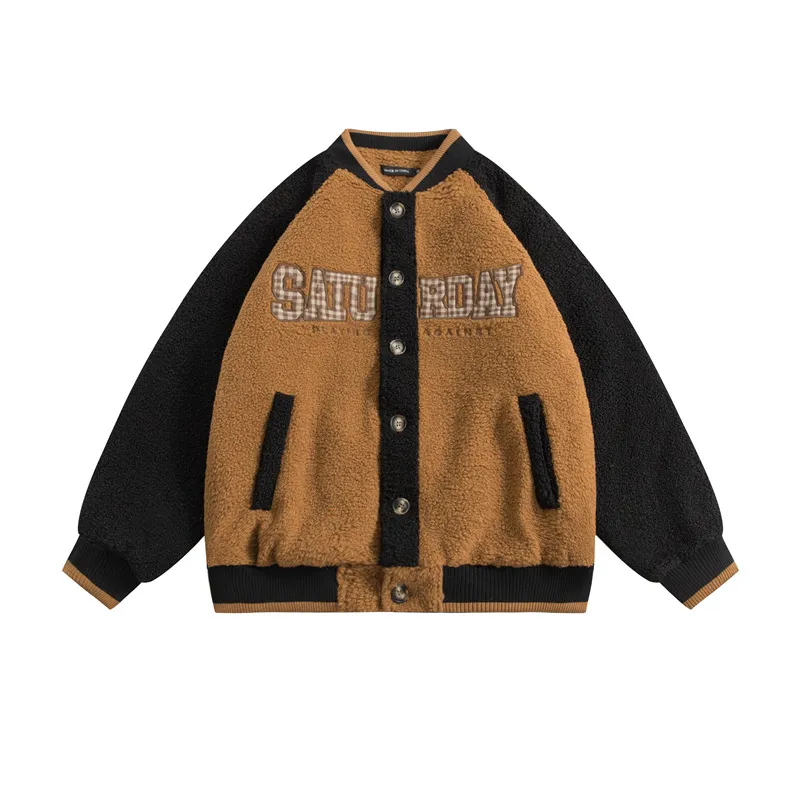 Contrast Color Raglan Sleeve Baseball Uniform Cotton Clothes Couple Wear Retro - Brown