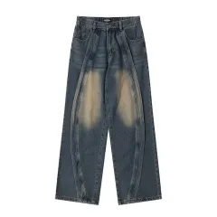 American Retro Patchwork Loose Jeans - Blue - View 1