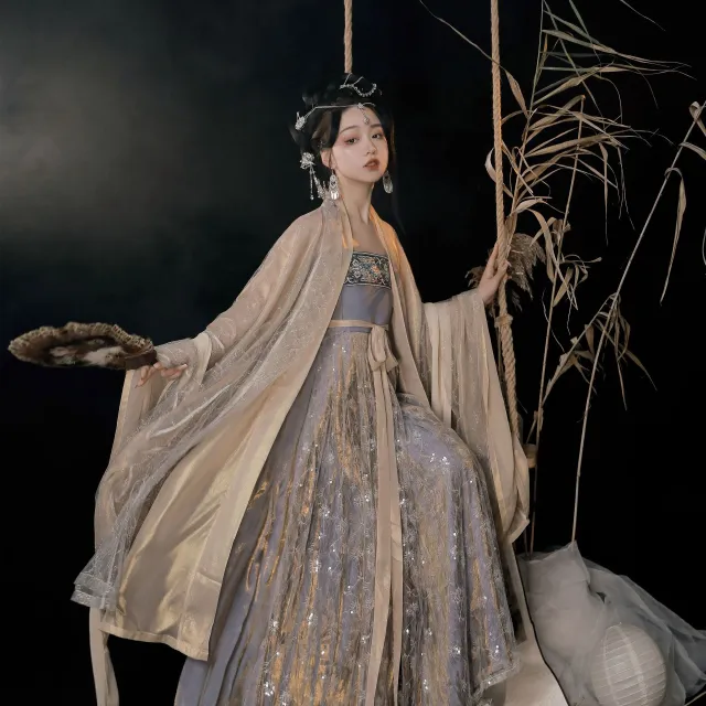 Han Tangelo Qi Chest Cheko Han Dress Tang Embroidery Woven Gold Han Clothing Flow Fairy Skirt With Wide Sleeves Cold Tangelo Four Piece Set - Shop at LoveMi