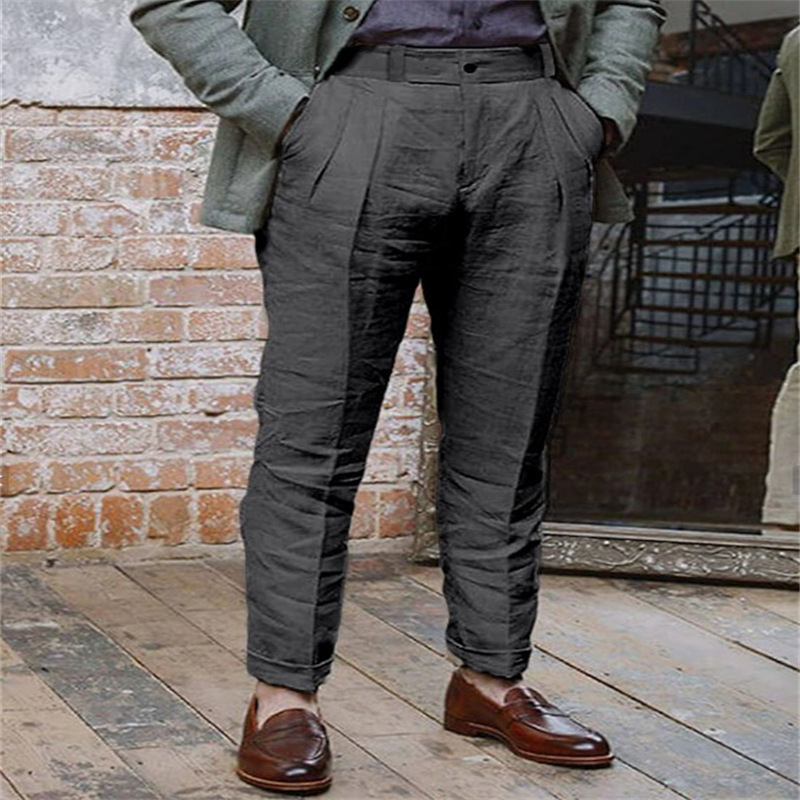 Men's Linen Solid Color Casual Trousers