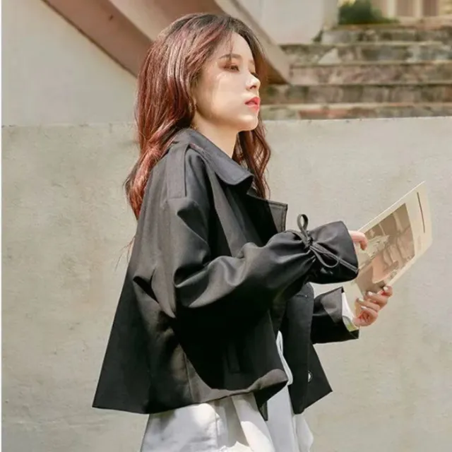 Korean Style Loose Fried Street Short Suit Trench Coat Black - Shop at LoveMi