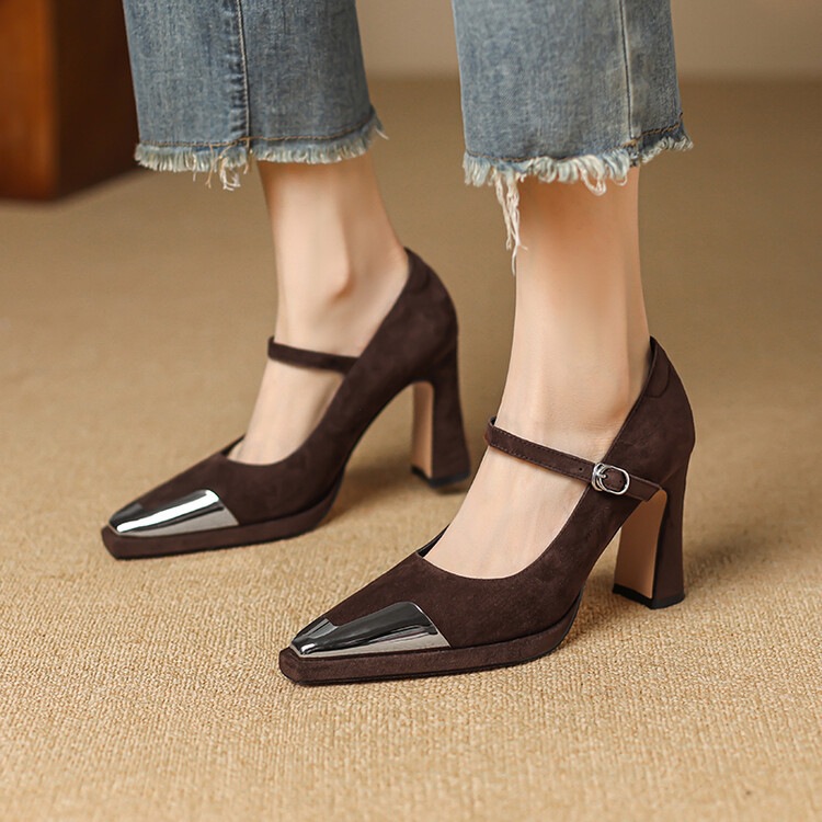 Womens Comfortable Stiletto Heels With A Sturdy Metal Toe And Buckle Detailing