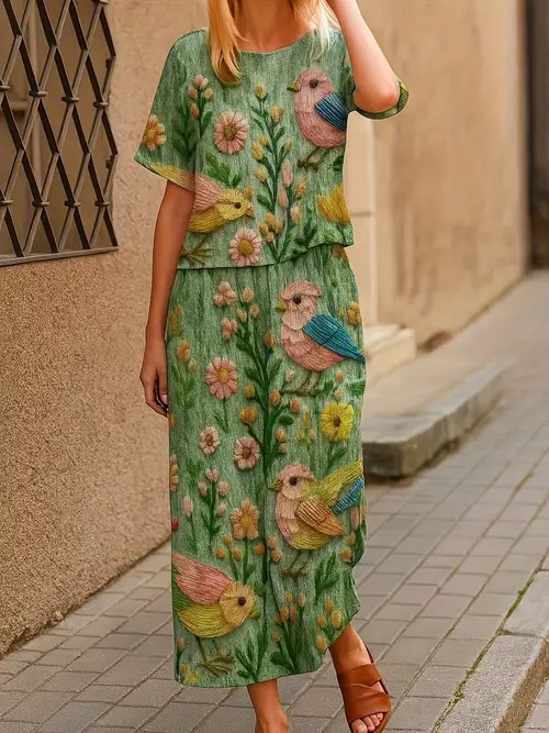 Casual Fashionable Loose-fitting Short-sleeve Crew-neck T-shirt And Pants Set