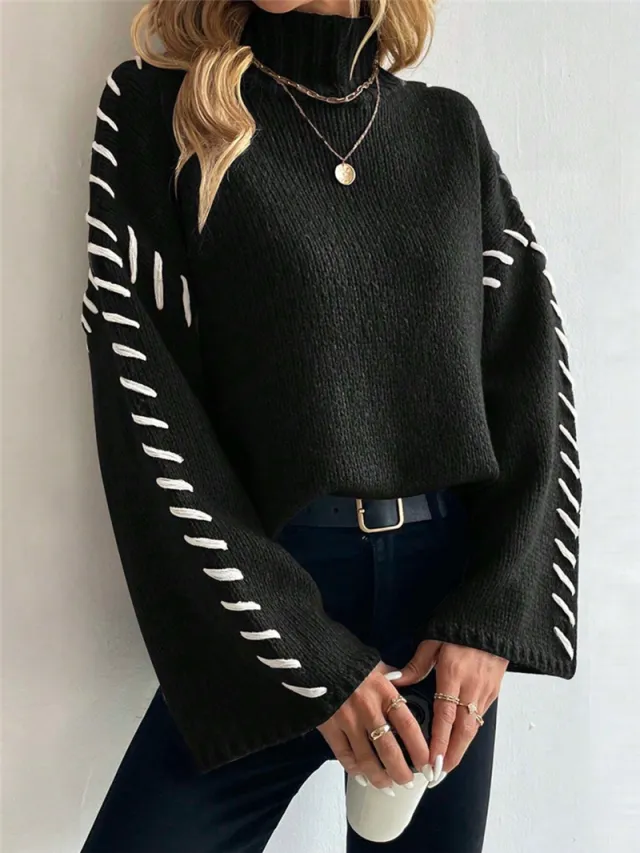 Long Sleeve Casual Loose Knitted Sweater Black - Shop at LoveMi