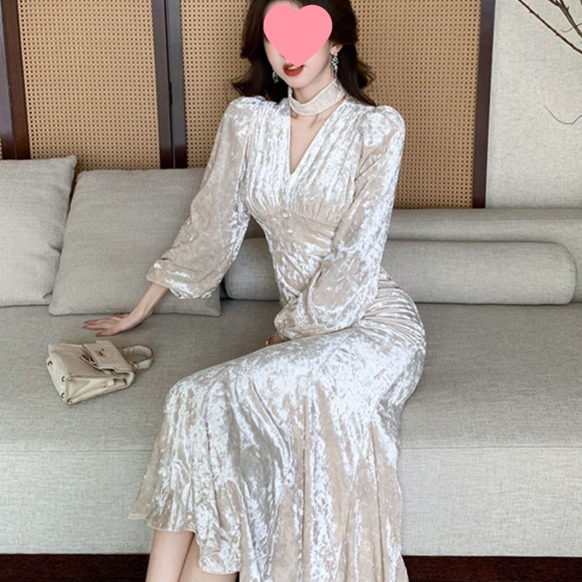 Womens French-style Elegant And Sexy Long-sleeve Dress With A Collar - Image 1