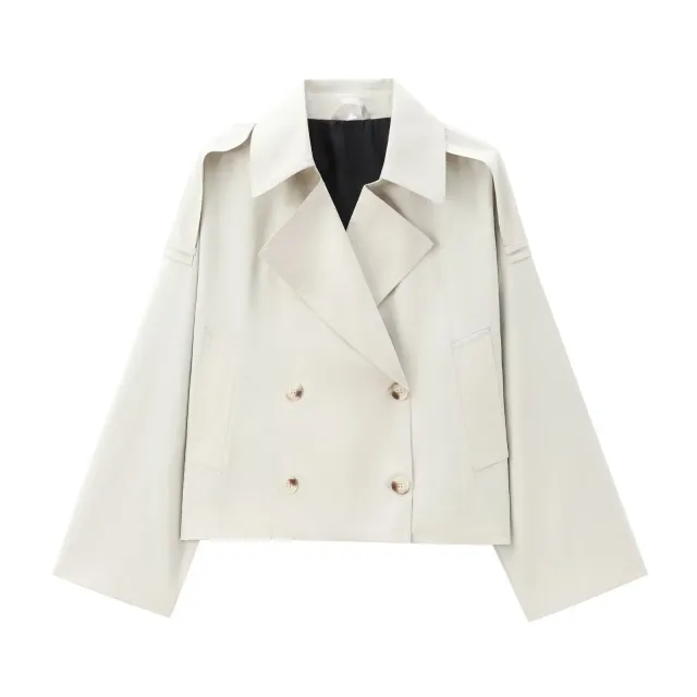 Women's British Style Short Lapel Trench Coat Beige - Shop at LoveMi