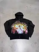 Athletic-style Zip-up Hoodie With Letter Graffiti Print view 2