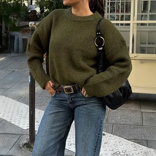 Simple Fashion In Europe And America Wool Long Sleeve Solid Color Green - Shop at LoveMi