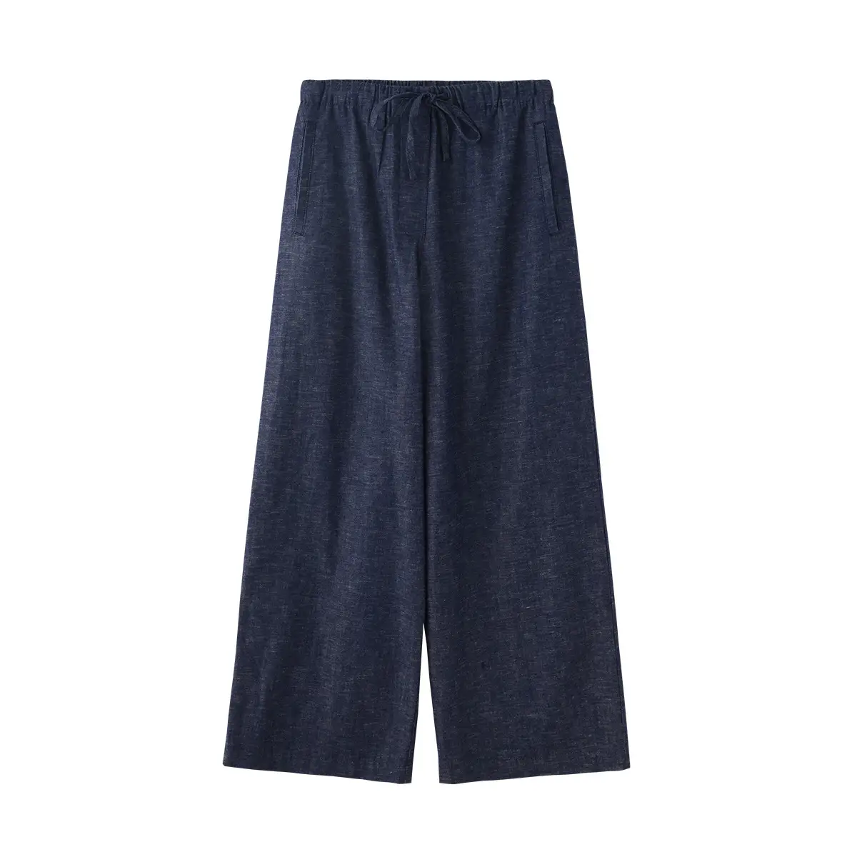 Casual Style Drawstring Elastic Waist Wide Leg Jeans