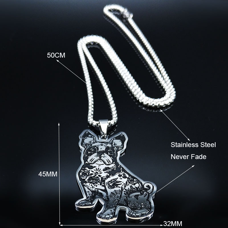 Cute French Bulldog Pendant Necklace In Black-Oiled Stainless Steel Pet Jewelry For Women And Men