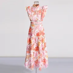 Fashion Sweet Style Long New Embroidered Crocheted Flower Dress Women - Printing - View 1