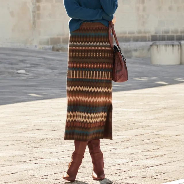 Fashion Printing High Waist Slit Women's Skirt Brown - Shop at LoveMi