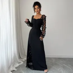 Long Sleeve Dress Dress Elegant Graceful Dress Polyester Dress - Black - View 1