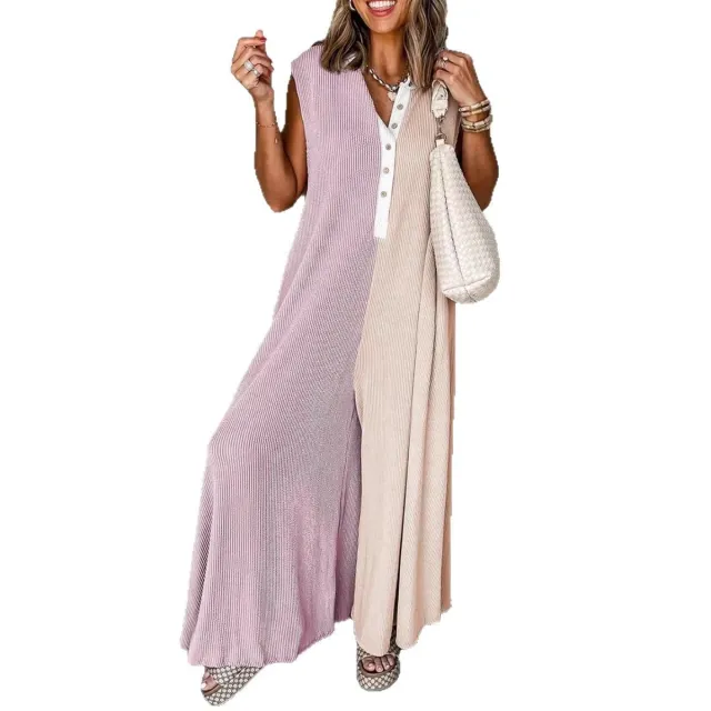 European And American Leisure Loose Color Matching Sleeveless One piece Trousers L Picture 1 - Shop at LoveMi