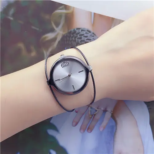 Retro Girls' Watch Round Single Steel Wire Bangle