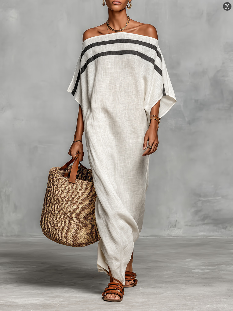 Womens Stand-Up Collar Striped Casual Loose Dress