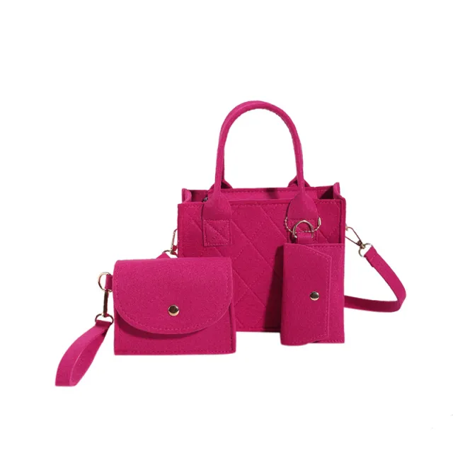 Felt Diamond Plaid Solid Color Portable Small Square Bag Rose - Shop at LoveMi