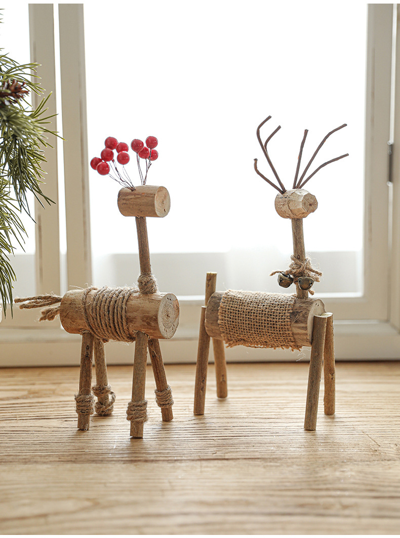 Title 2, Christmas Decoration Solid Wood Deer Ornaments