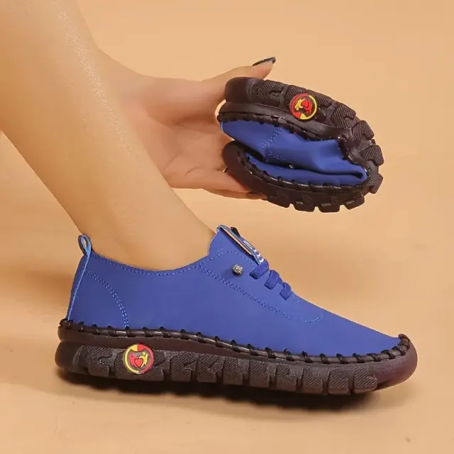Beef Tendon Soft Bottom Mom Shoes Women's Plus Size Handmade Stitching Blue - Shop at LoveMi