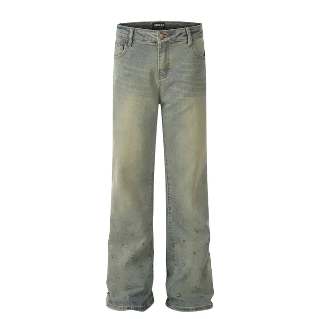 Distressed Design Washed Rivet Jeans Distressed Blue - Shop at LoveMi