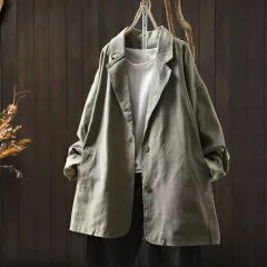 Retro Casual Cotton Loose Retro Casual Top - Green - View 1
