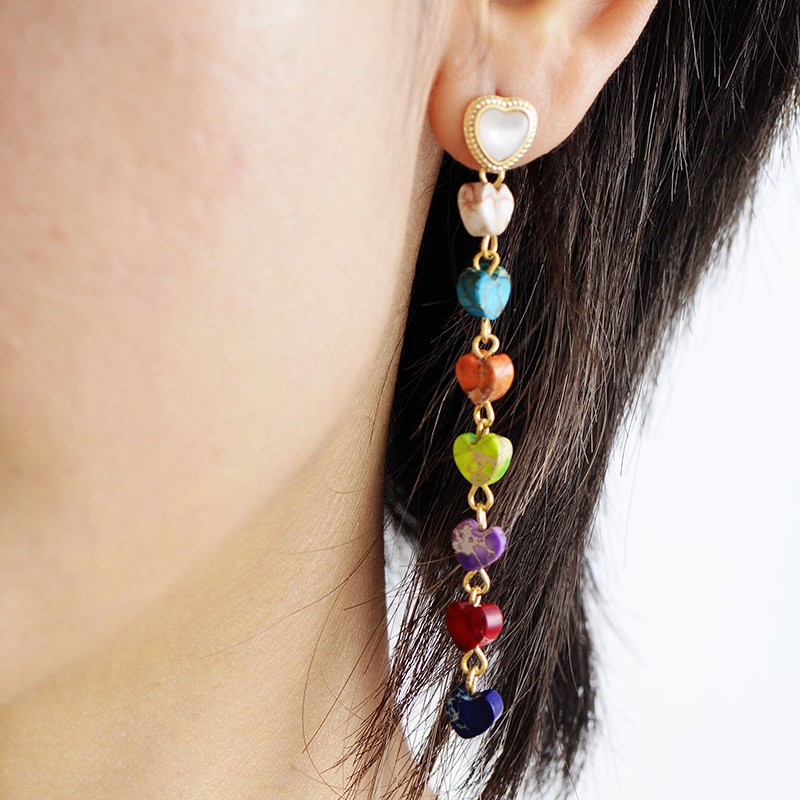 Korean-style Bohemian Imperial Stone Heart-shaped Pendant Earrings