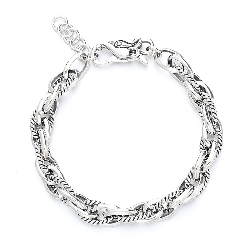 Sterling Silver Vintage Personality Stitching Twist Dragon Head Buckle Woven Bracelet