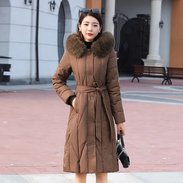 Women's Cotton padded Coat Fashion Waist controlled Thickened Brown - Shop at LoveMi