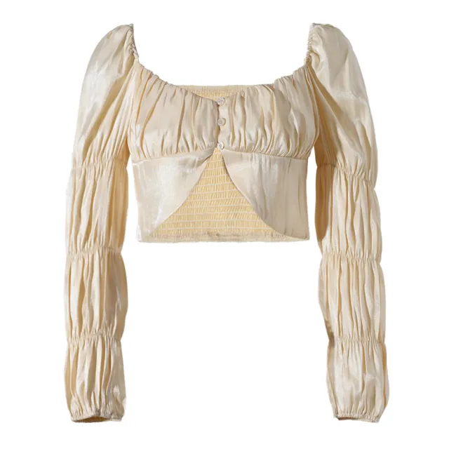 Women's Lantern sleeve Square neck Cropped Top Champagne S - Shop at LoveMi