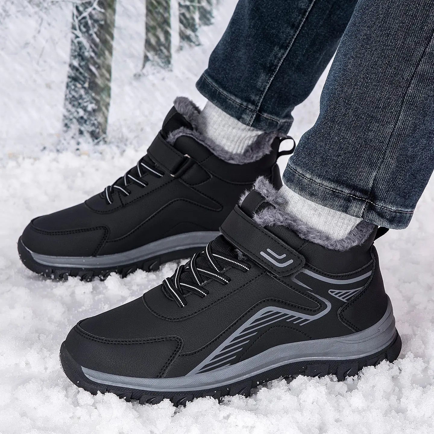Middle-aged And Elderly Warm Walking Shoes With Thick Fleece Snow Boots