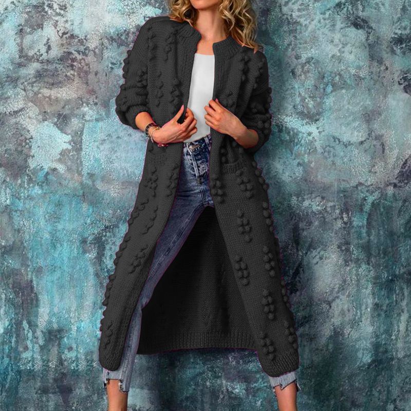 Spring And Autumn Clothing Drum Wave Solid Color Cardigan Long Sweater Coat Black - Shop at LoveMi