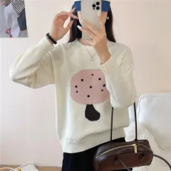 Loose Slimming Soft Glutinous Cashmere Sweater - White - View 1