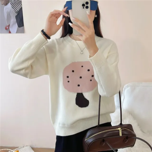 Loose Slimming Soft Glutinous Cashmere Sweater White - Shop at LoveMi