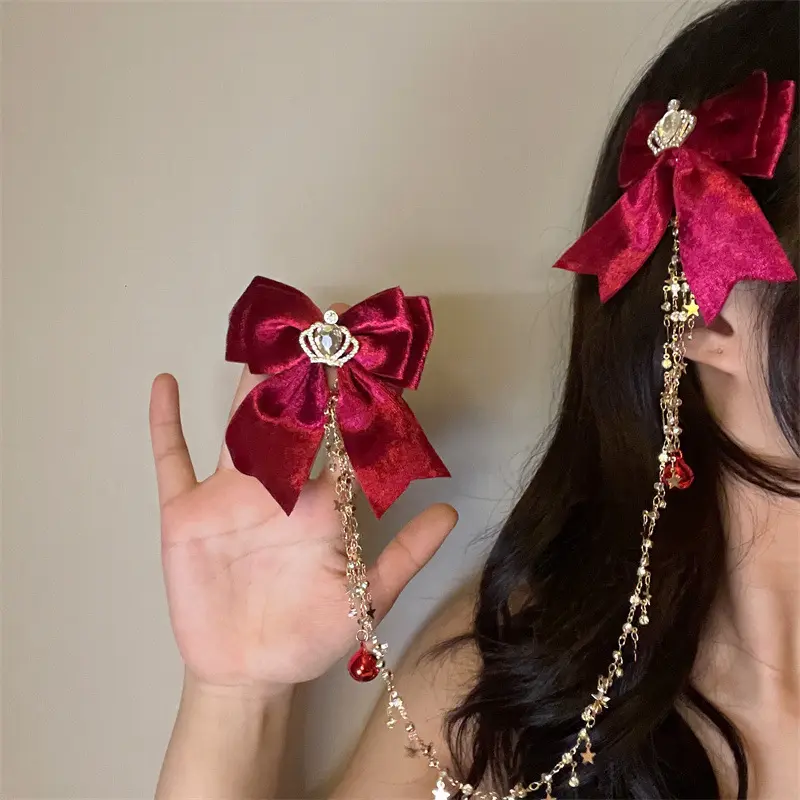 New Year Red Bell Crown Bow Tassel
