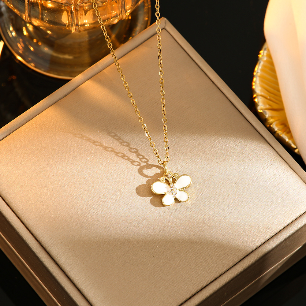 Oil Dripping Butterfly Titanium Steel Necklace Light Luxury Minority High-end Design
