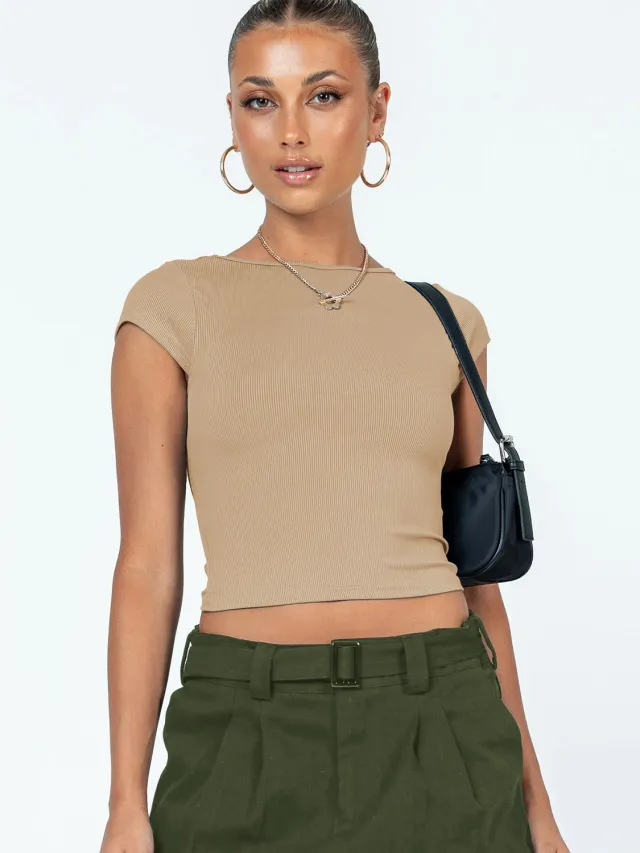 Summer Female Y2g Hollow Crop top Short Sleeve T shirt Apricot - Shop at LoveMi