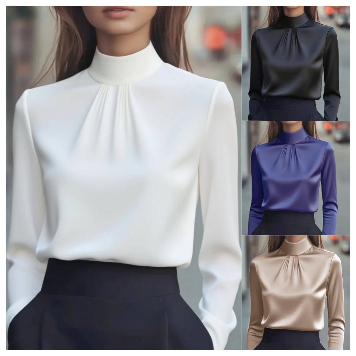 Women's Casual Fashionable Elegant Solid-Color Long-Sleeve Shirt